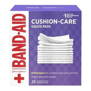 NEW Band-Aid Cushion-Care, Gauze Pads, Large, 50 Pads (individually wrapped)